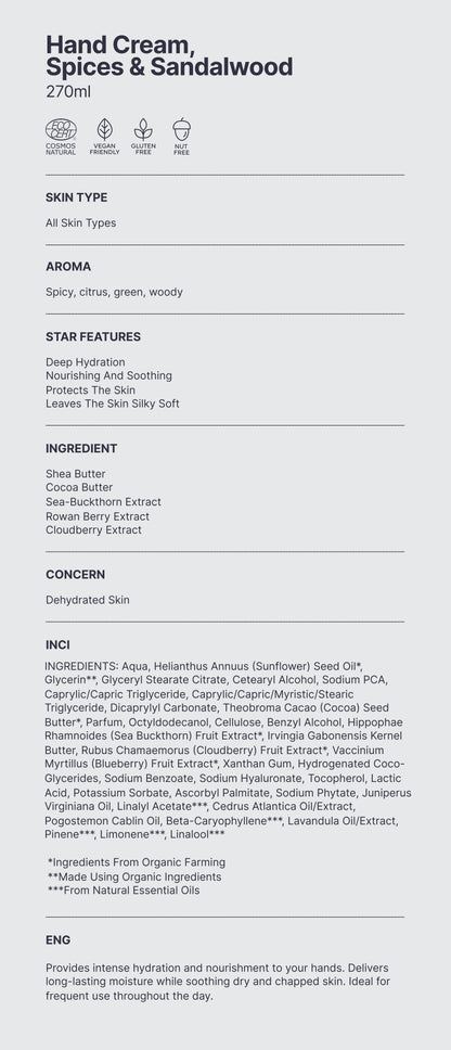 Natural. Silk Skin Hand Cream, Spices & Sandalwood